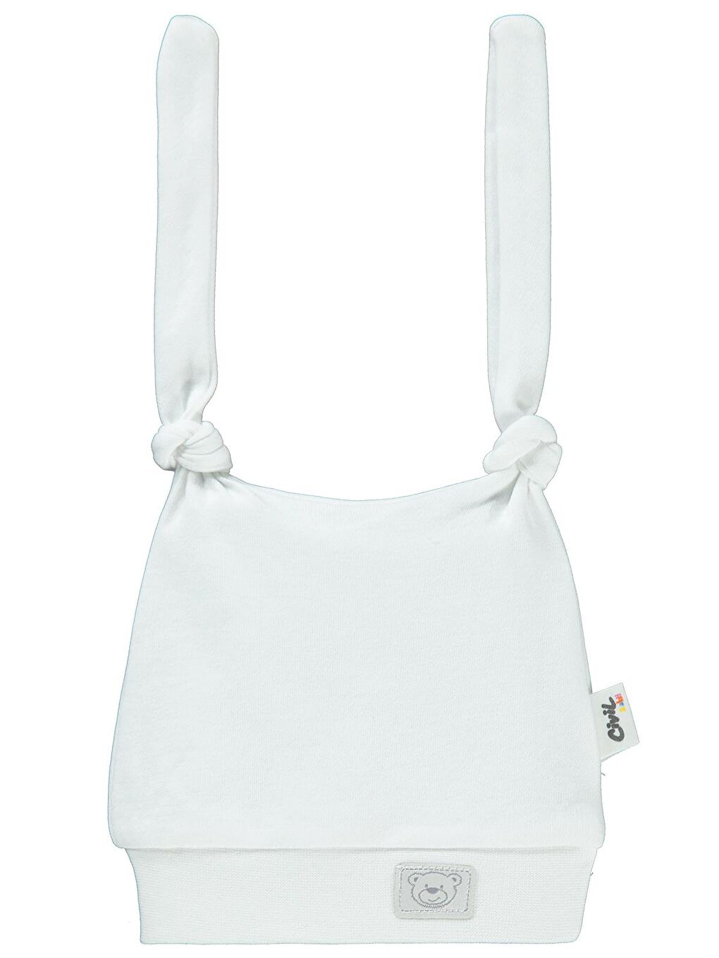 Baby Ayıcık Kafası Çift Bağlamalı Unisex Bere - Beyaz