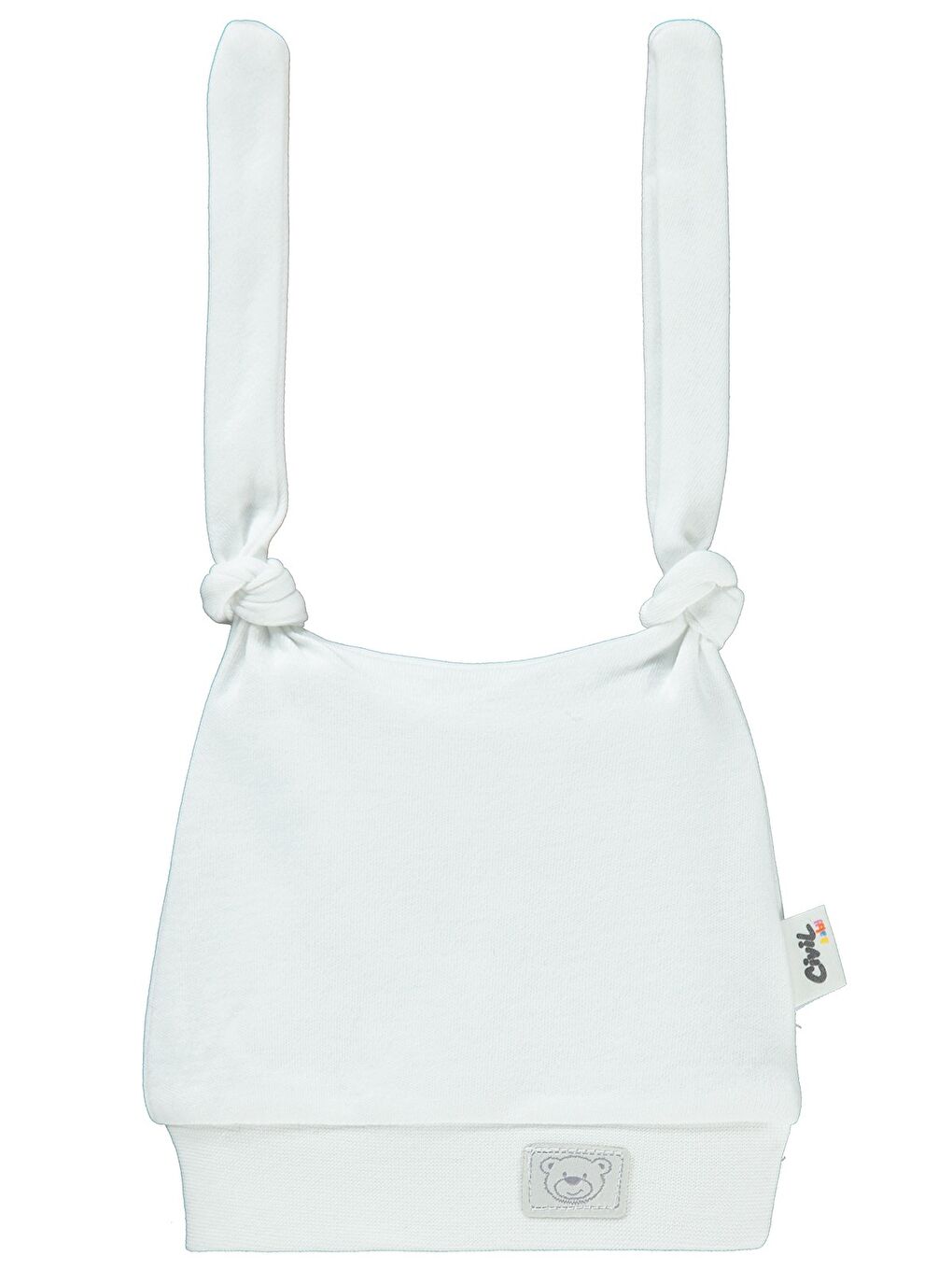 Baby Ayıcık Kafası Çift Bağlamalı Unisex Bere - Beyaz-1