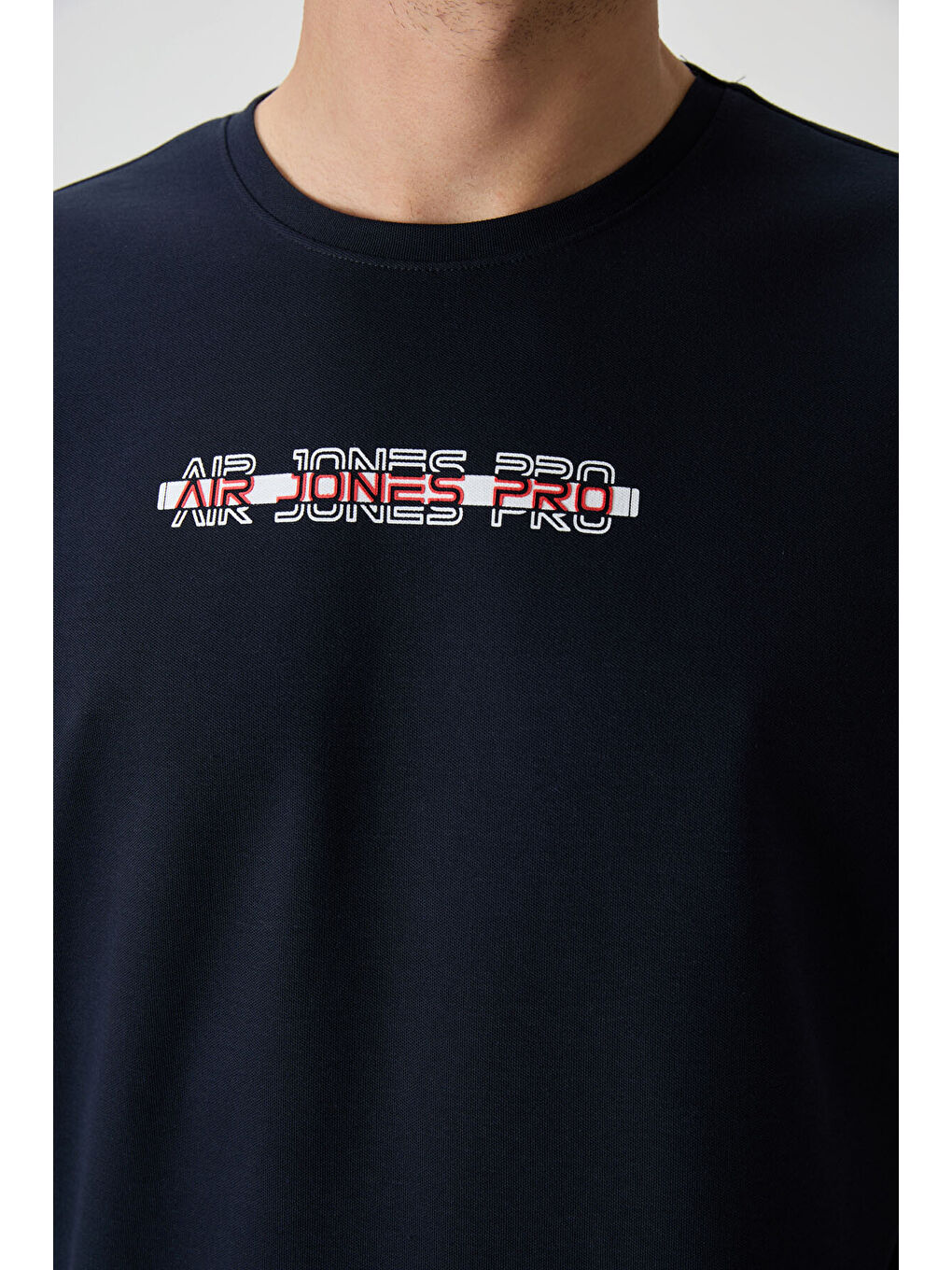 Lacivert Pamuklu Kalın Yüzeyi Dokulu  Fit  Baskılı Erkek Tişört - 88365-1