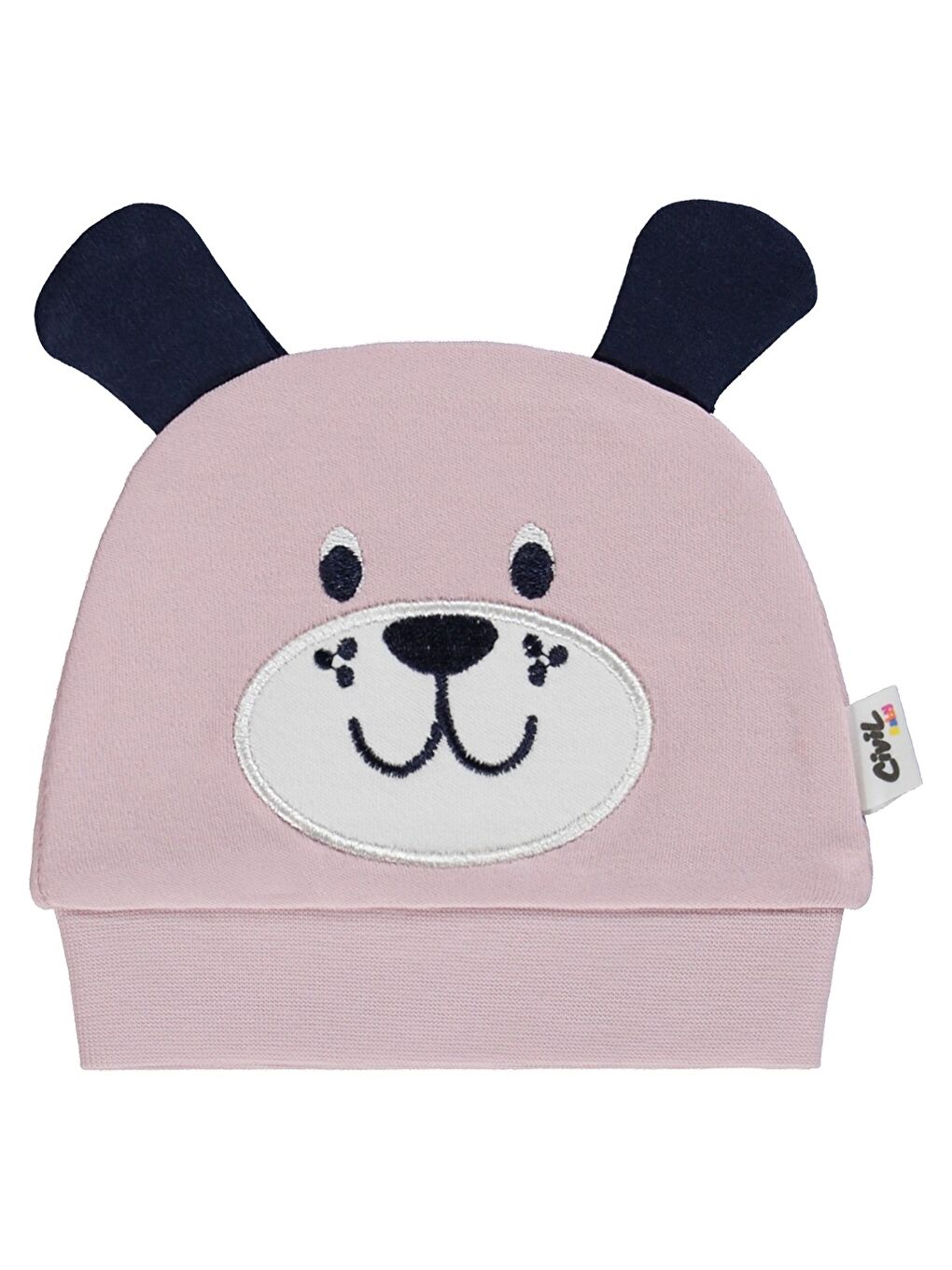 Baby İnterlok Köpek Kafa Nakışlı 0 Ay Unisex Kulaklı Bere - Pembe