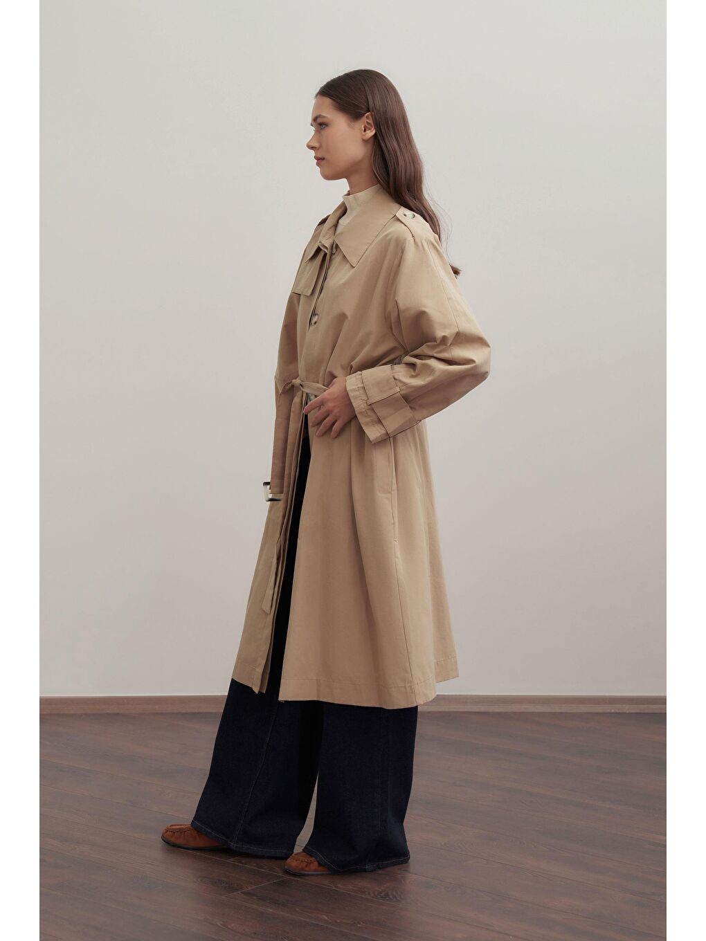 Bej-Kemerli Cepli Rüzgarlıklı Trençkot-1