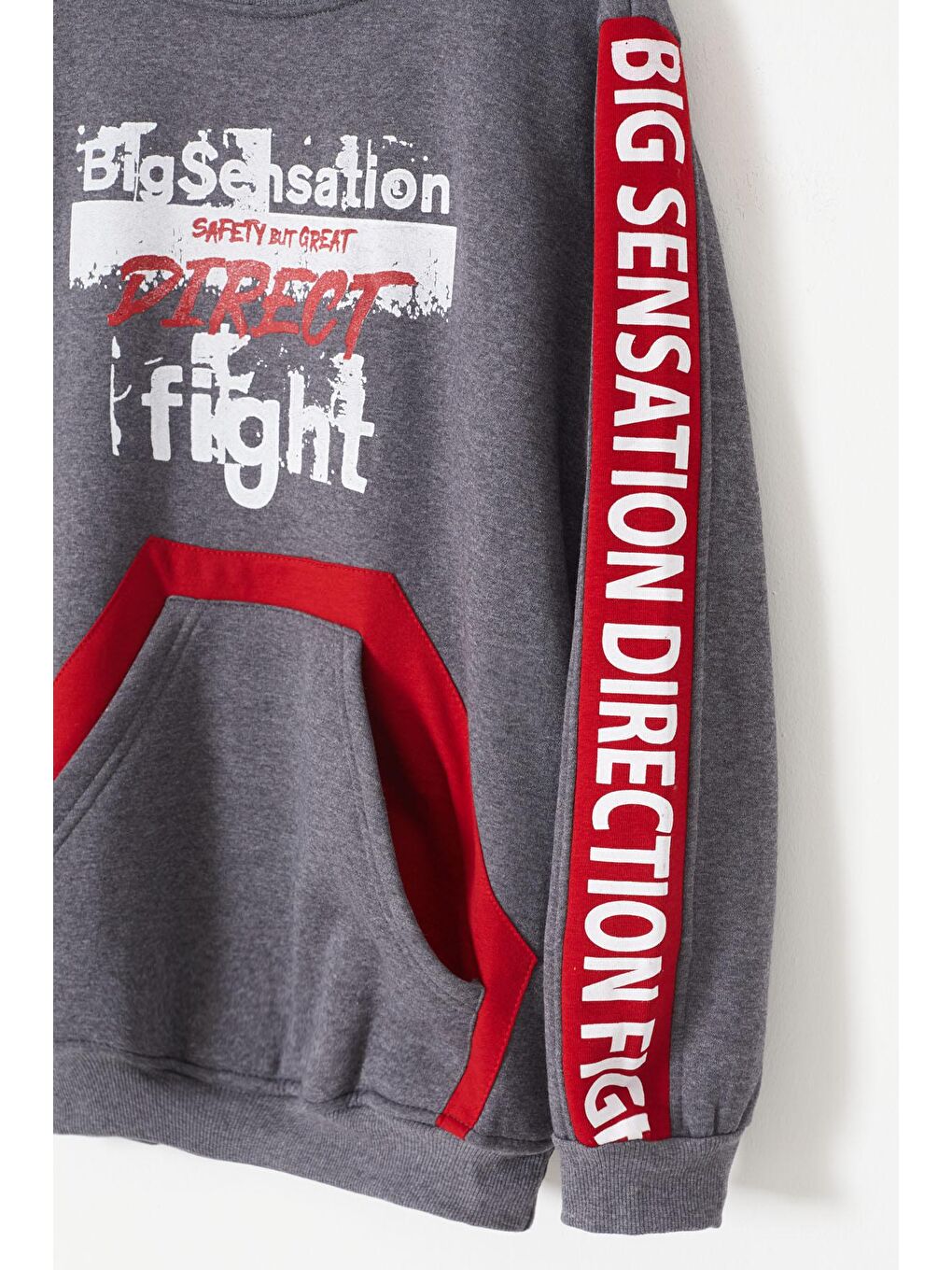 Gri Erkek Çocuk Direct Yazı Baskılı Kanguru Cep Sweatshirt 14130-2