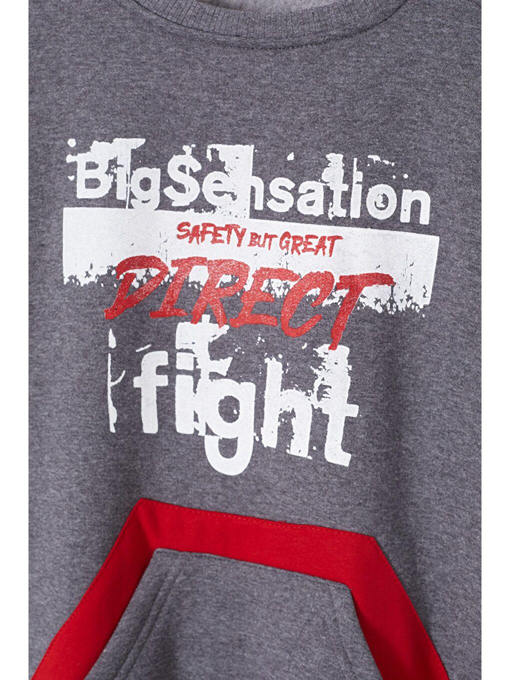 Gri Erkek Çocuk Direct Yazı Baskılı Kanguru Cep Sweatshirt 14130-3