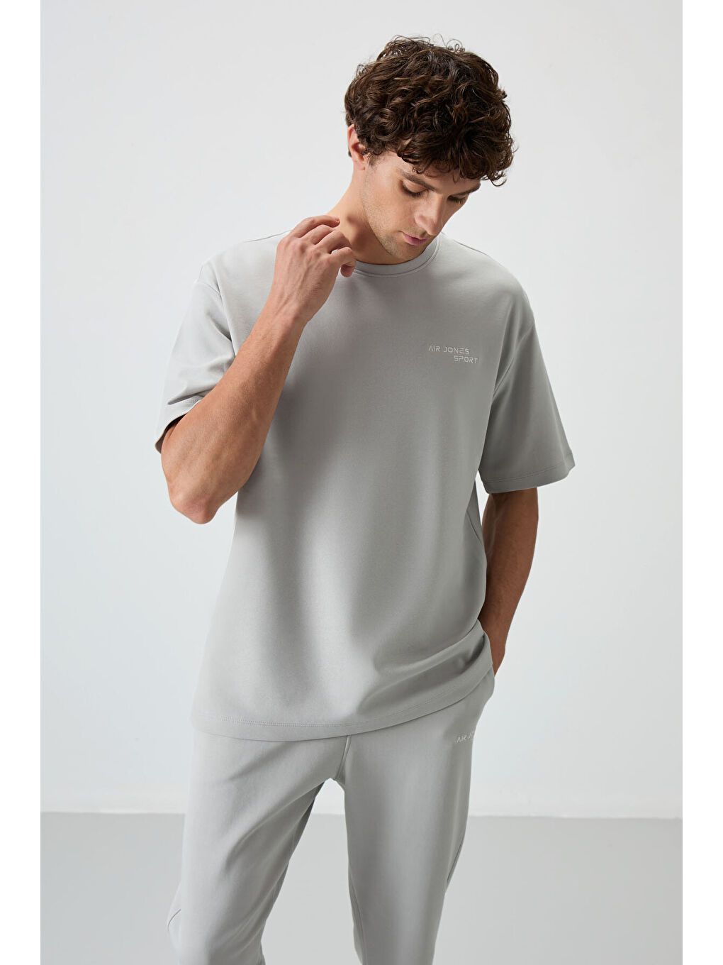 Bej Taş Pamuklu Kalın Yumuşak Dokulu  Fit Nakışlı Erkek Eşofman Takım - 85252-3