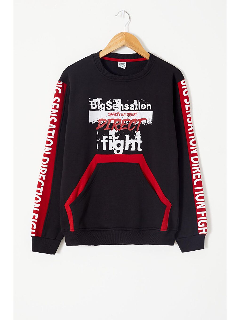 Siyah Erkek Çocuk Direct Yazı Baskılı Kanguru Cep Sweatshirt 14130