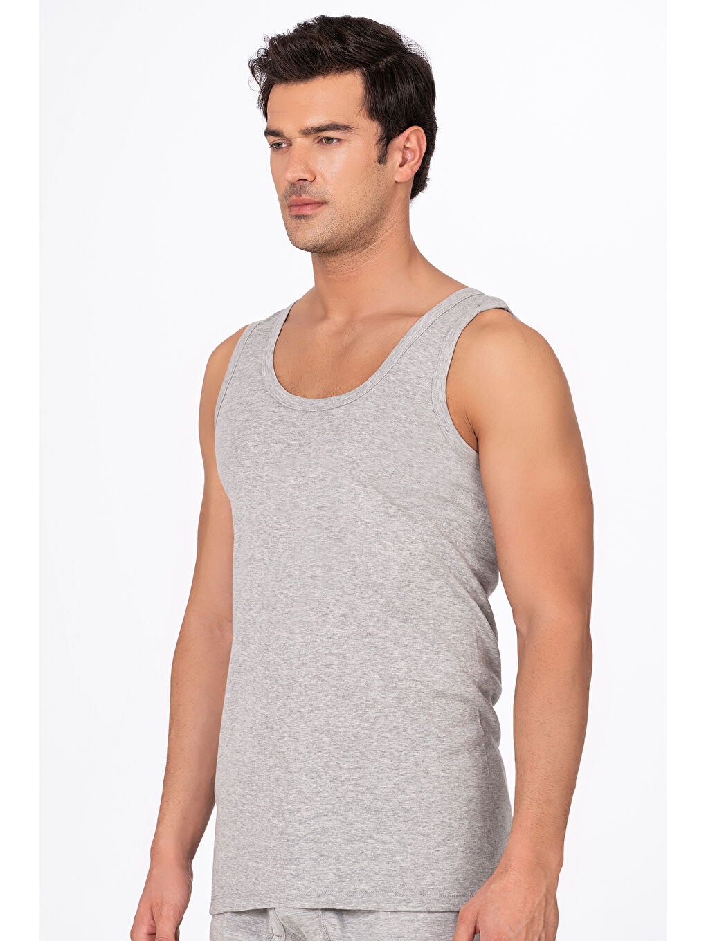 3'Lü Paket Pamuklu Ribana Kalın Askılı Erkek %100 Pamuk Atlet | Gri Melanj K0113-1