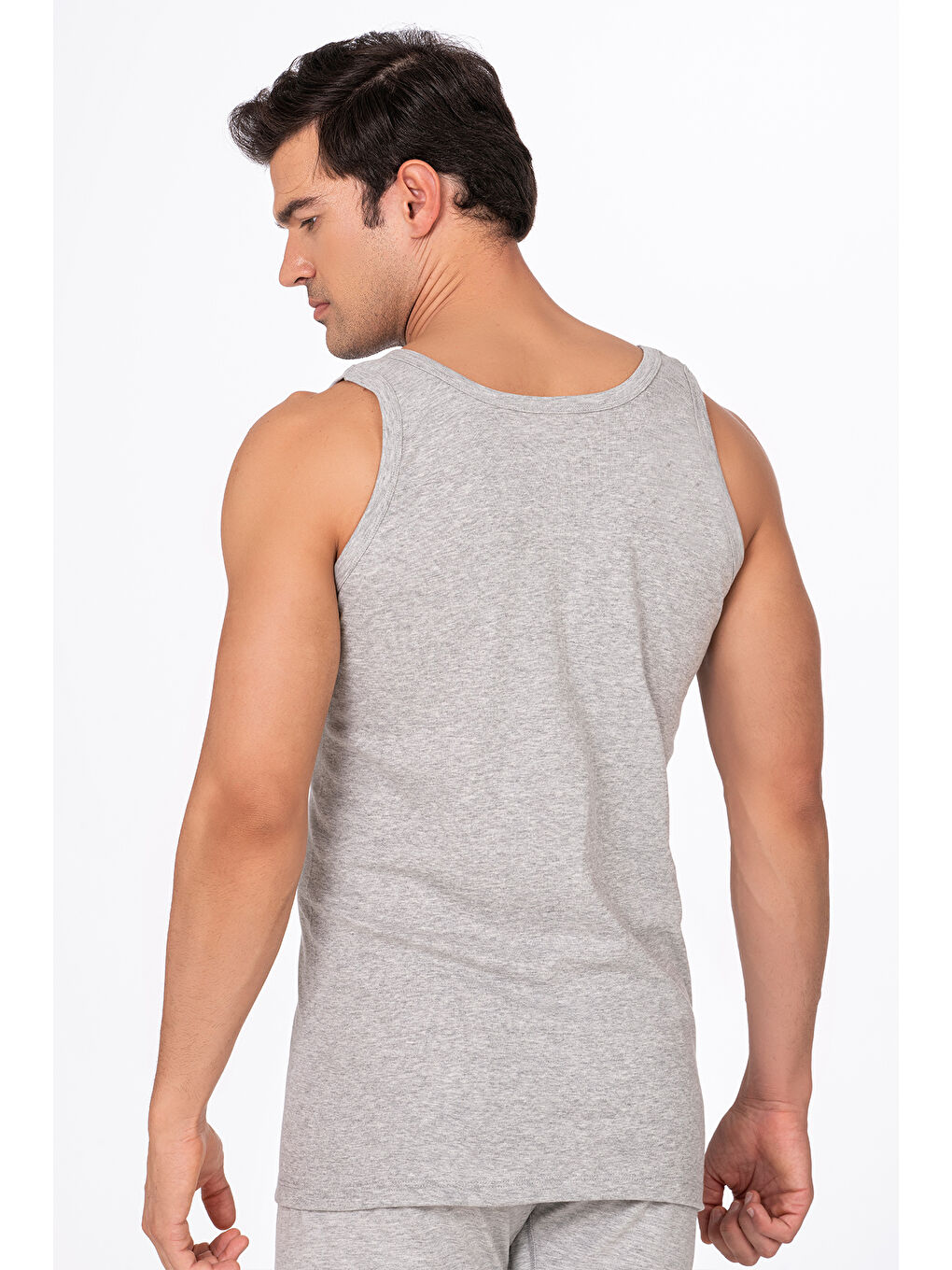 3'Lü Paket Pamuklu Ribana Kalın Askılı Erkek %100 Pamuk Atlet | Gri Melanj K0113-2