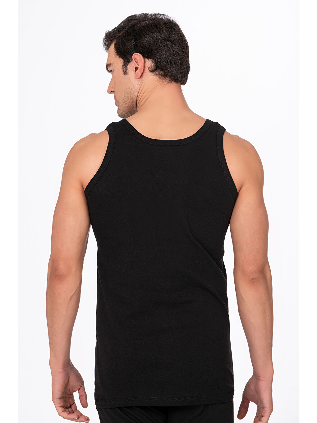 3'Lü Paket Pamuklu Ribana Kalın Askılı Erkek %100 Pamuk Atlet | Siyah K0113-2