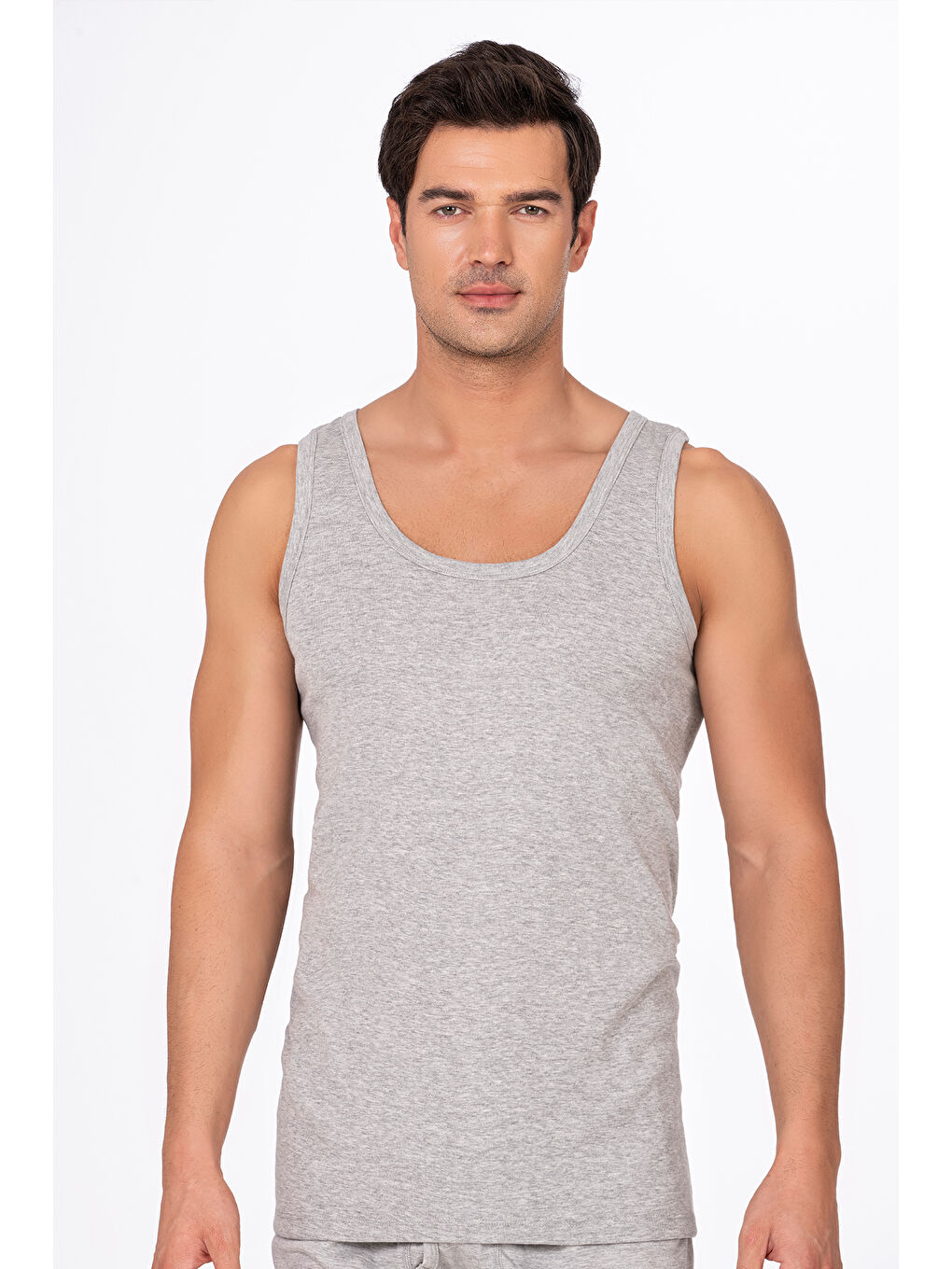 3'Lü Paket Pamuklu Ribana Kalın Askılı Erkek %100 Pamuk Atlet | Gri Melanj K0113-4