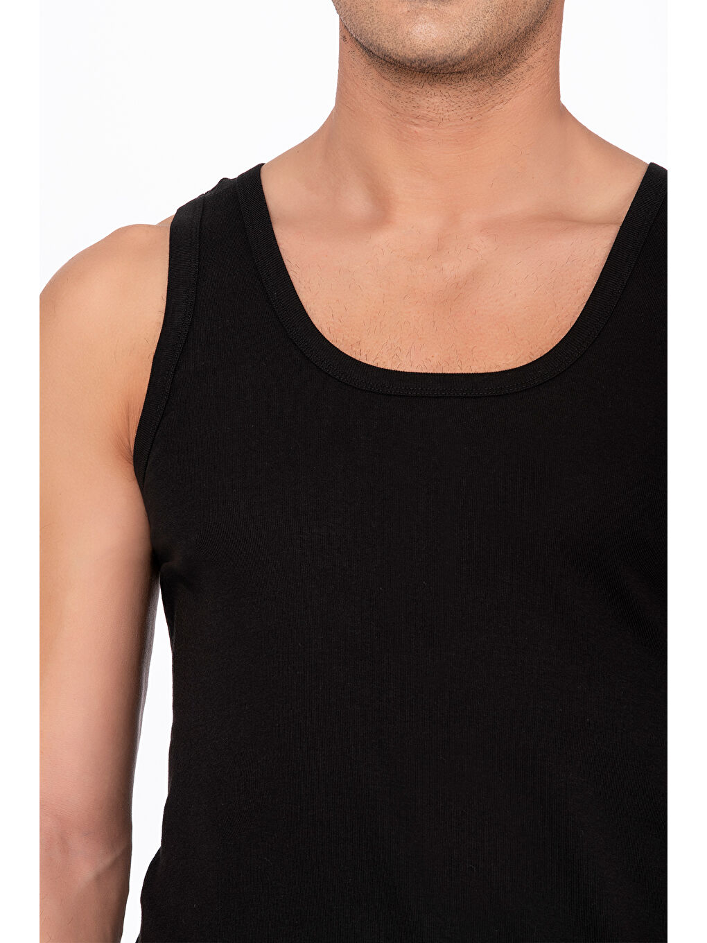 3'Lü Paket Pamuklu Ribana Kalın Askılı Erkek %100 Pamuk Atlet | Siyah K0113-3