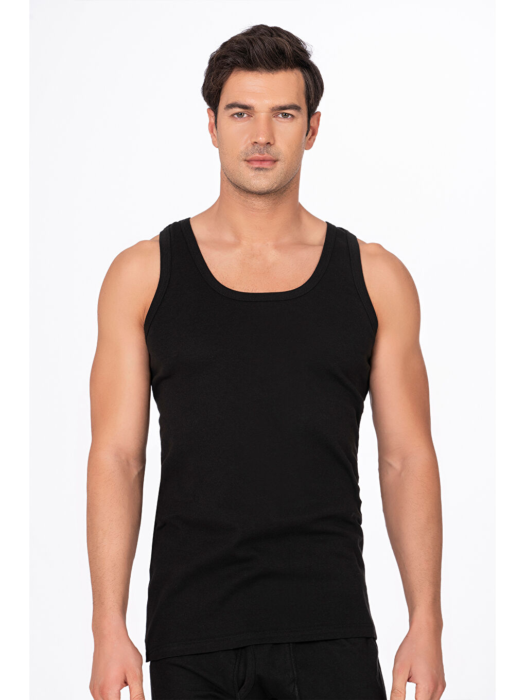 3'Lü Paket Pamuklu Ribana Kalın Askılı Erkek %100 Pamuk Atlet | Siyah K0113-4