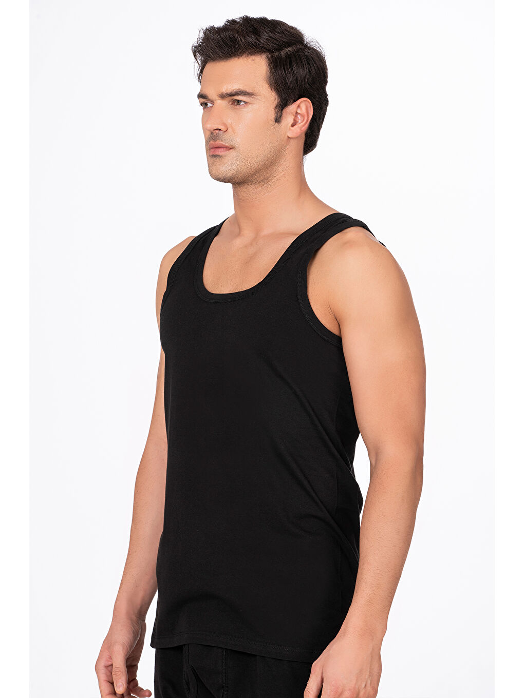 3'Lü Paket Pamuklu Süprem Kalın Askılı Klasik Erkek %100 Pamuk Atlet | Siyah K0050-1