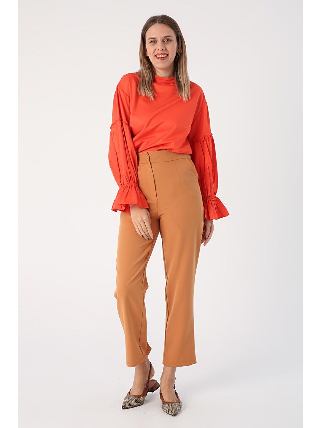 Sarı Hardal-Paçası Yırtmaçlı Pantolon-1