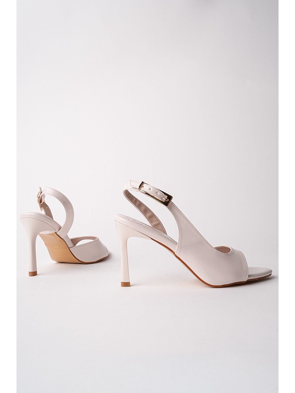 Bej PURELİNE Rugan Sivri Burun İnce Topuk Arkası Açık Kadın Topuklu Ayakkabı-2