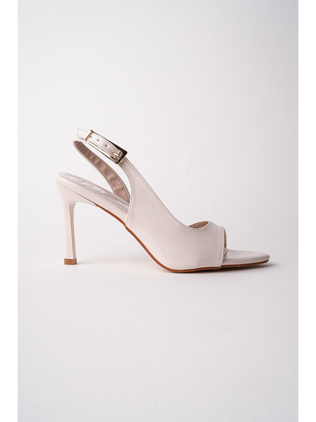 Bej PURELİNE Rugan Sivri Burun İnce Topuk Arkası Açık Kadın Topuklu Ayakkabı-6