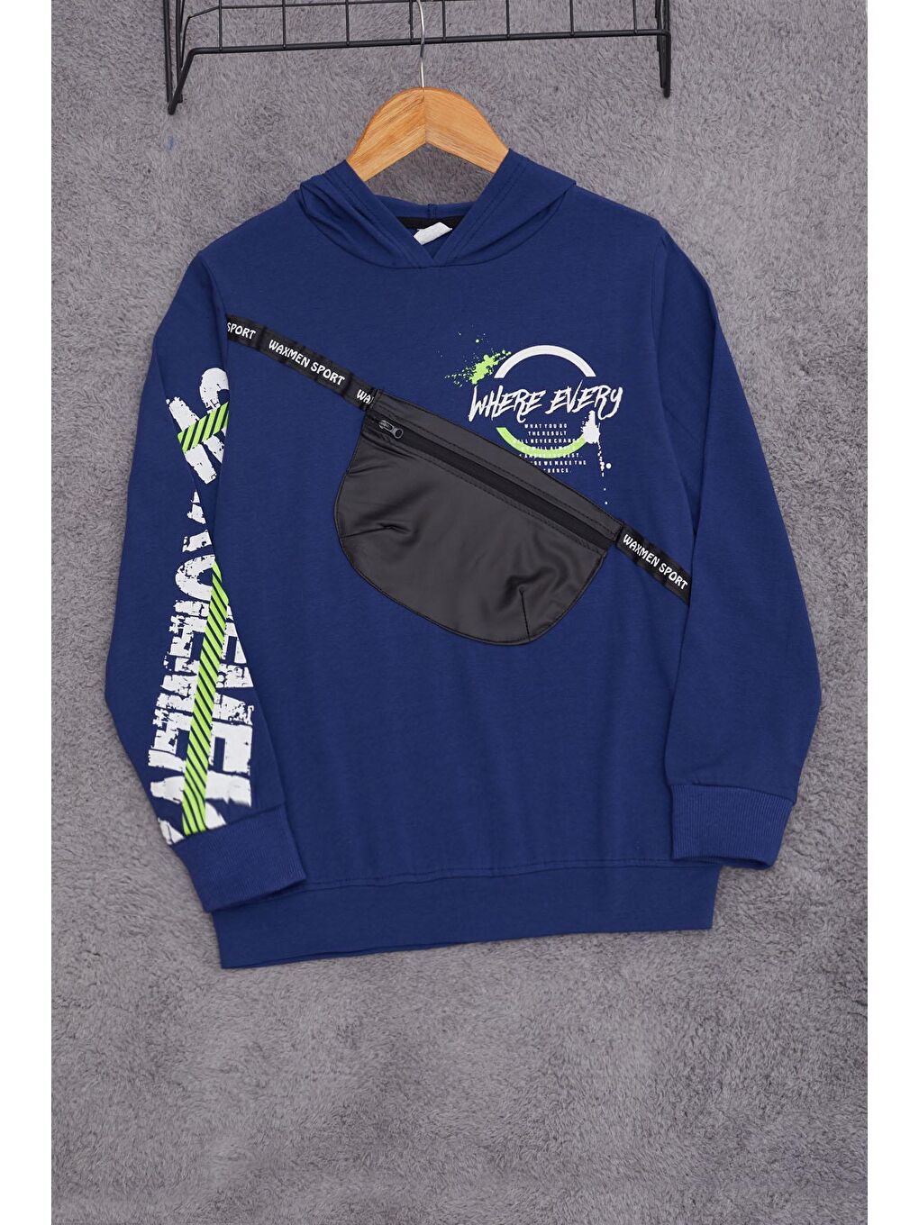 Lacivert Erkek Çocuk Kapüşonlu Cep Detaylı Sweatshirt 9-14 Yaş 14029