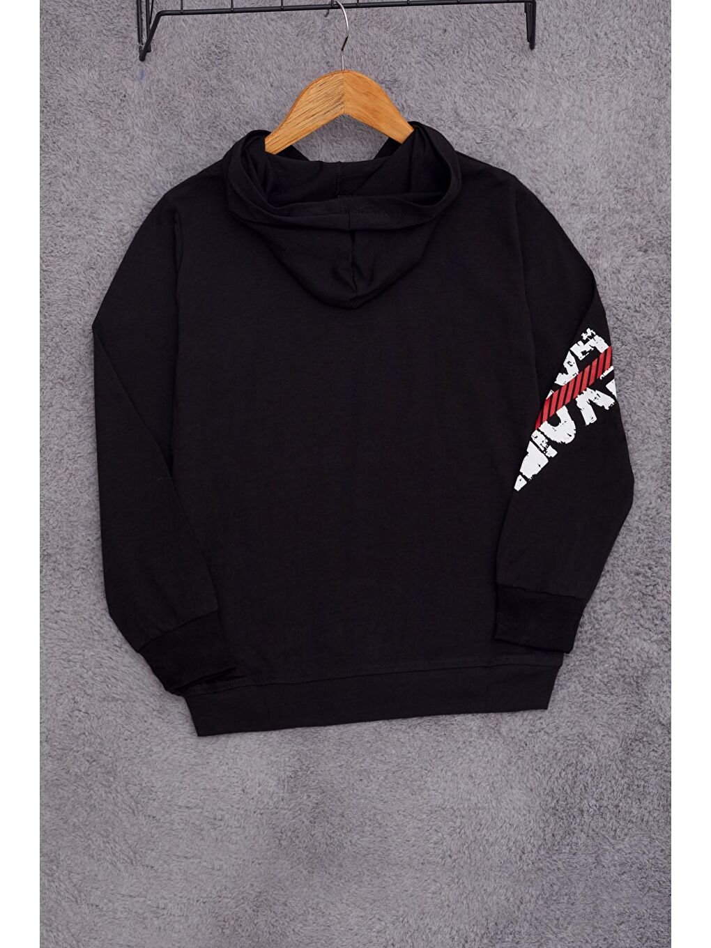 Siyah Erkek Çocuk Kapüşonlu Cep Detaylı Sweatshirt 9-14 Yaş 14029-4