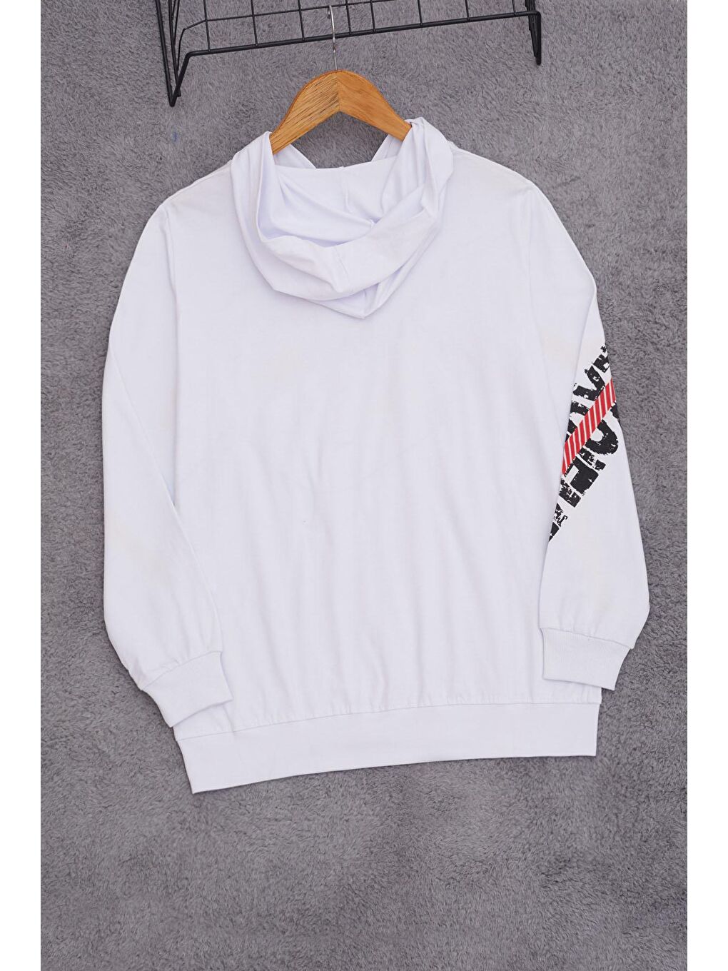 Beyaz Erkek Çocuk Kapüşonlu Cep Detaylı Sweatshirt 9-14 Yaş 14029-3