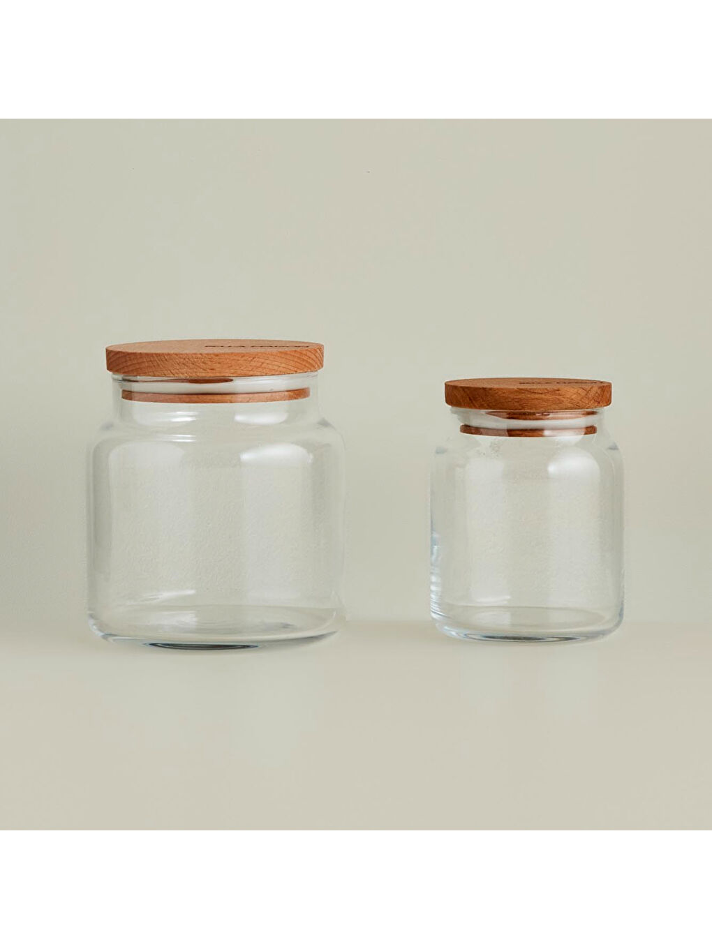 Bej Joye Ahşap Kapalı 2'li Küçük Kavanoz Seti