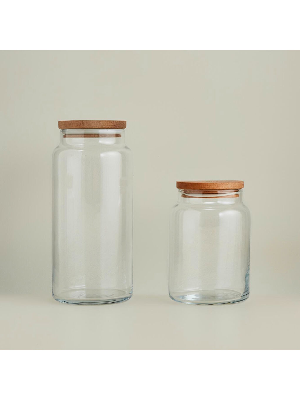 Renksiz Joye Ahşap Kapalı 2'li Büyük Kavanoz Seti-1