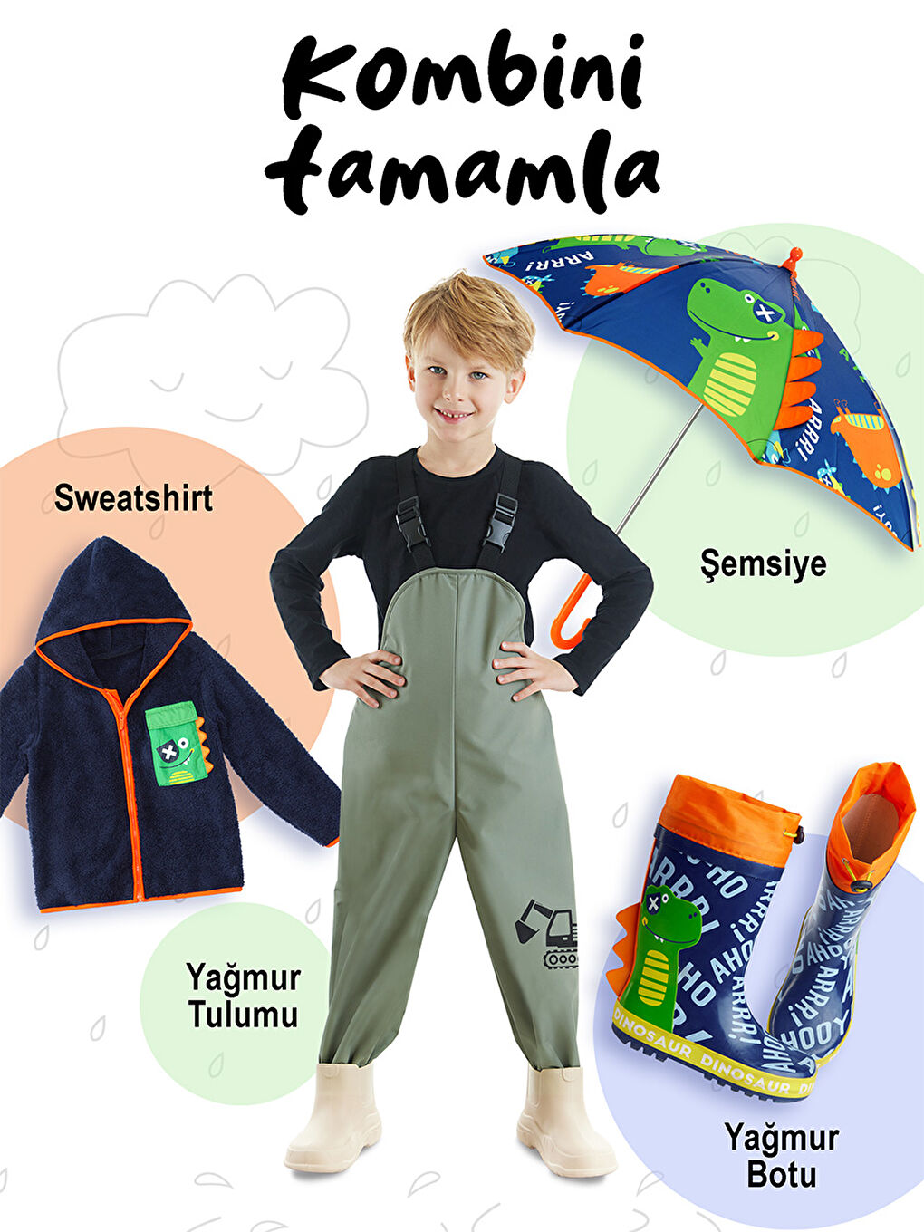 Lacivert Renkli Dinozorlar Erkek Çocuk Yağmur Çizmesi-3