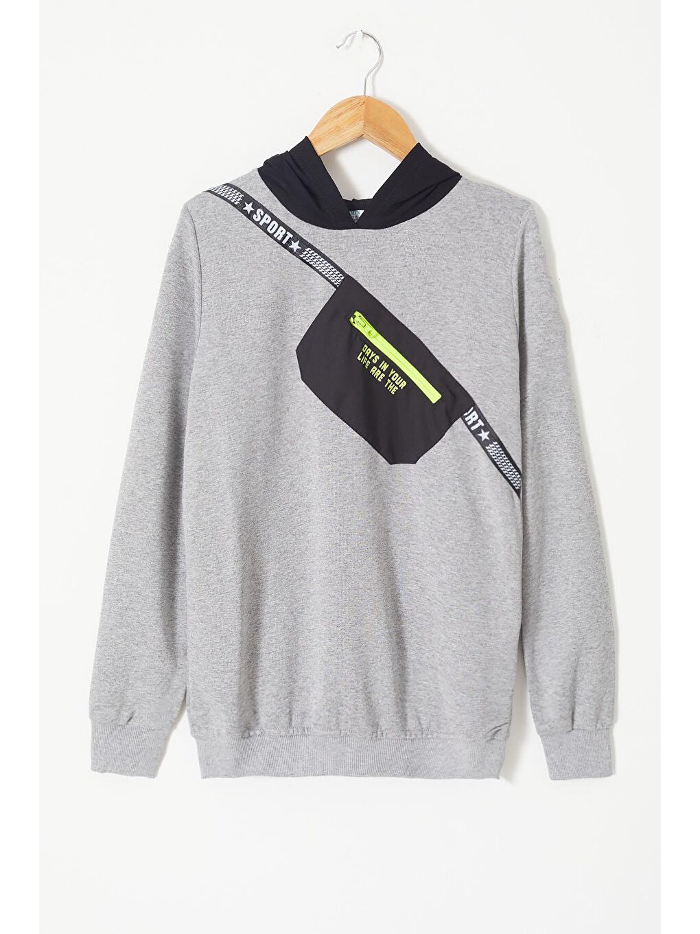 Gri Erkek Çocuk Cepli Kapüşonlu Sweatshirt 9-14 Yaş 14021
