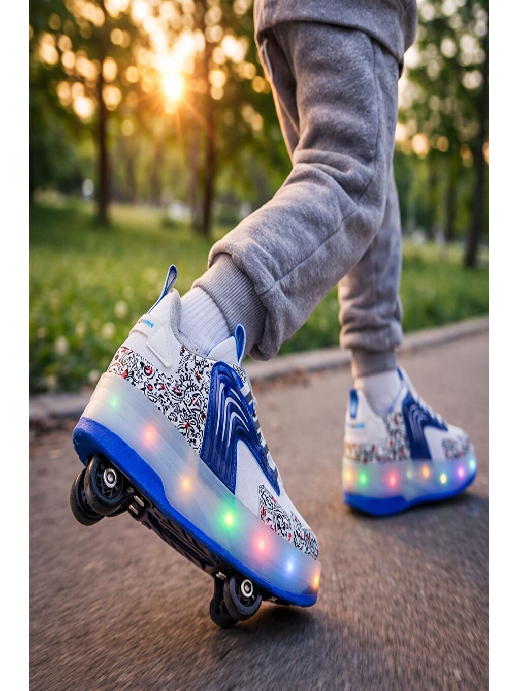 Mavi FLOW Çocuk Işıklı Patenli Tekerlekli Sneaker Spor Ayakkabı-5