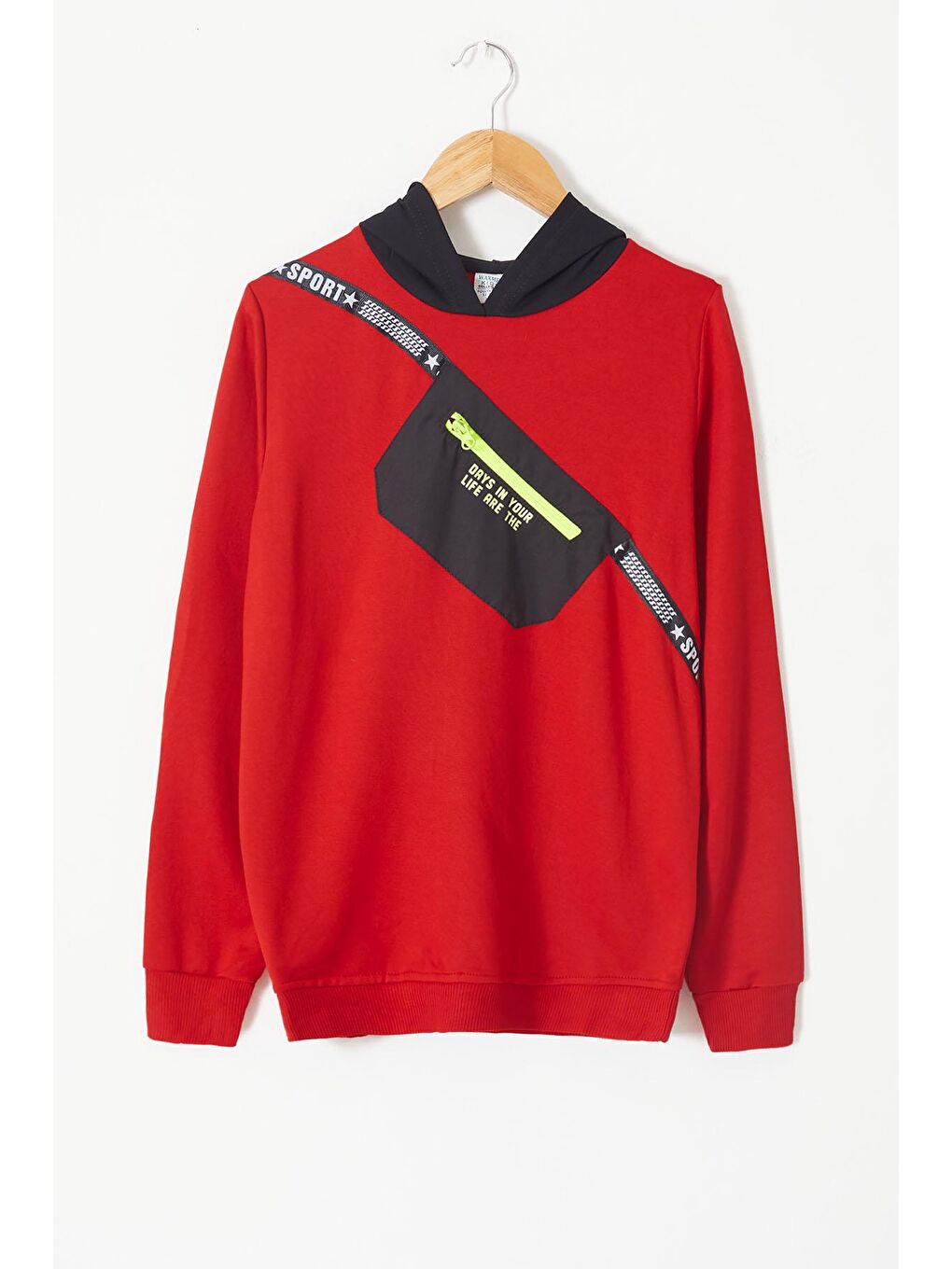 Kırmızı Erkek Çocuk Cepli Kapüşonlu Sweatshirt 9-14 Yaş 14021