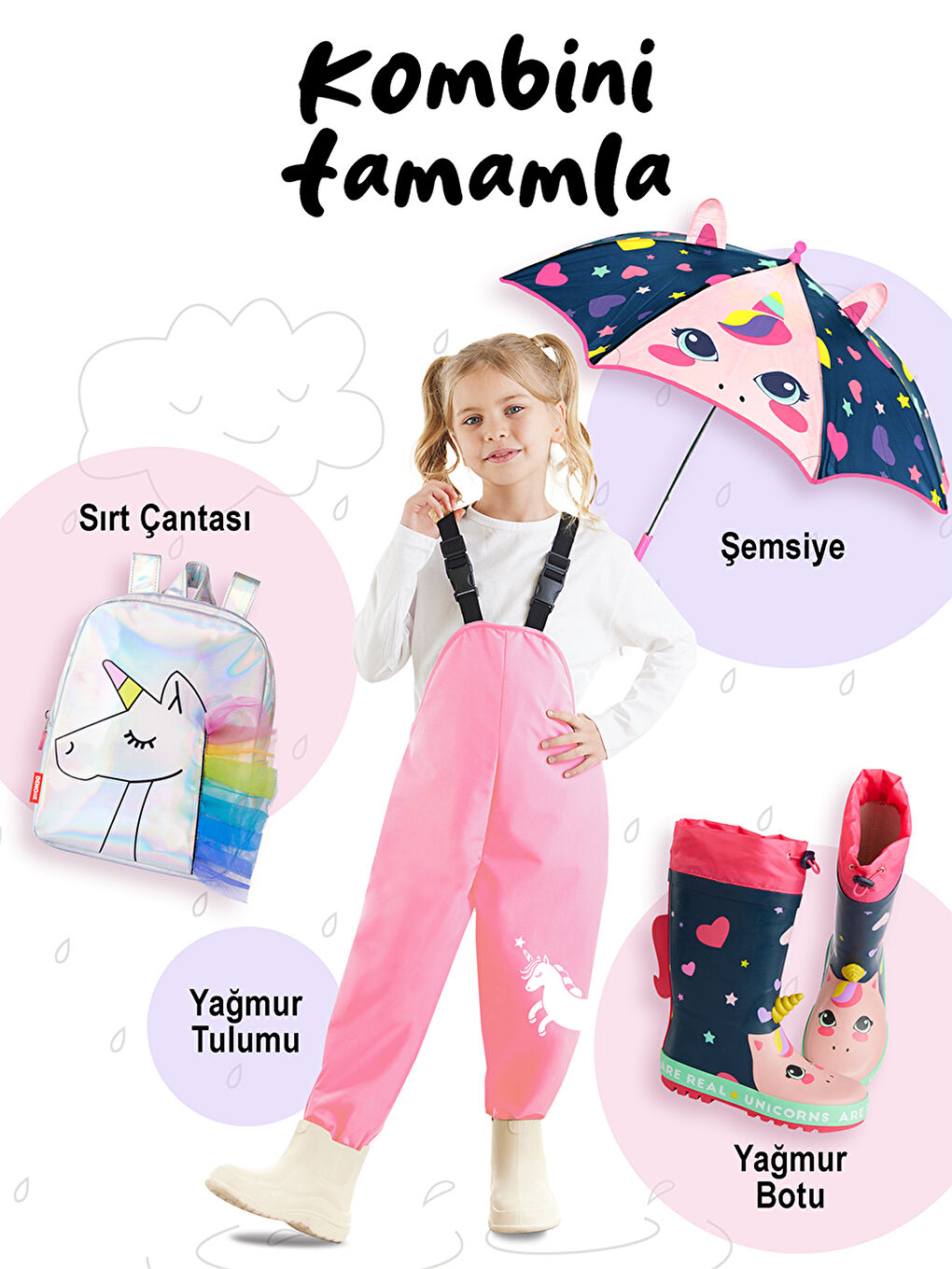 Karışık Kalpli  Kız Çocuk Lacivert Yağmur Çizmesi-1