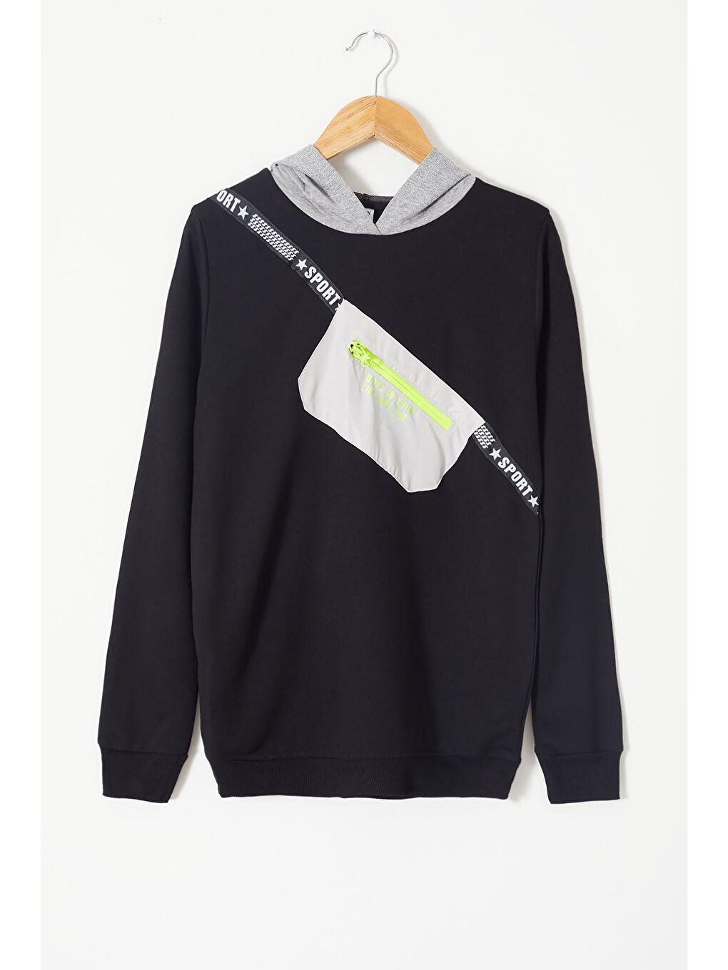 Siyah Erkek Çocuk Cepli Kapüşonlu Sweatshirt 9-14 Yaş 14021