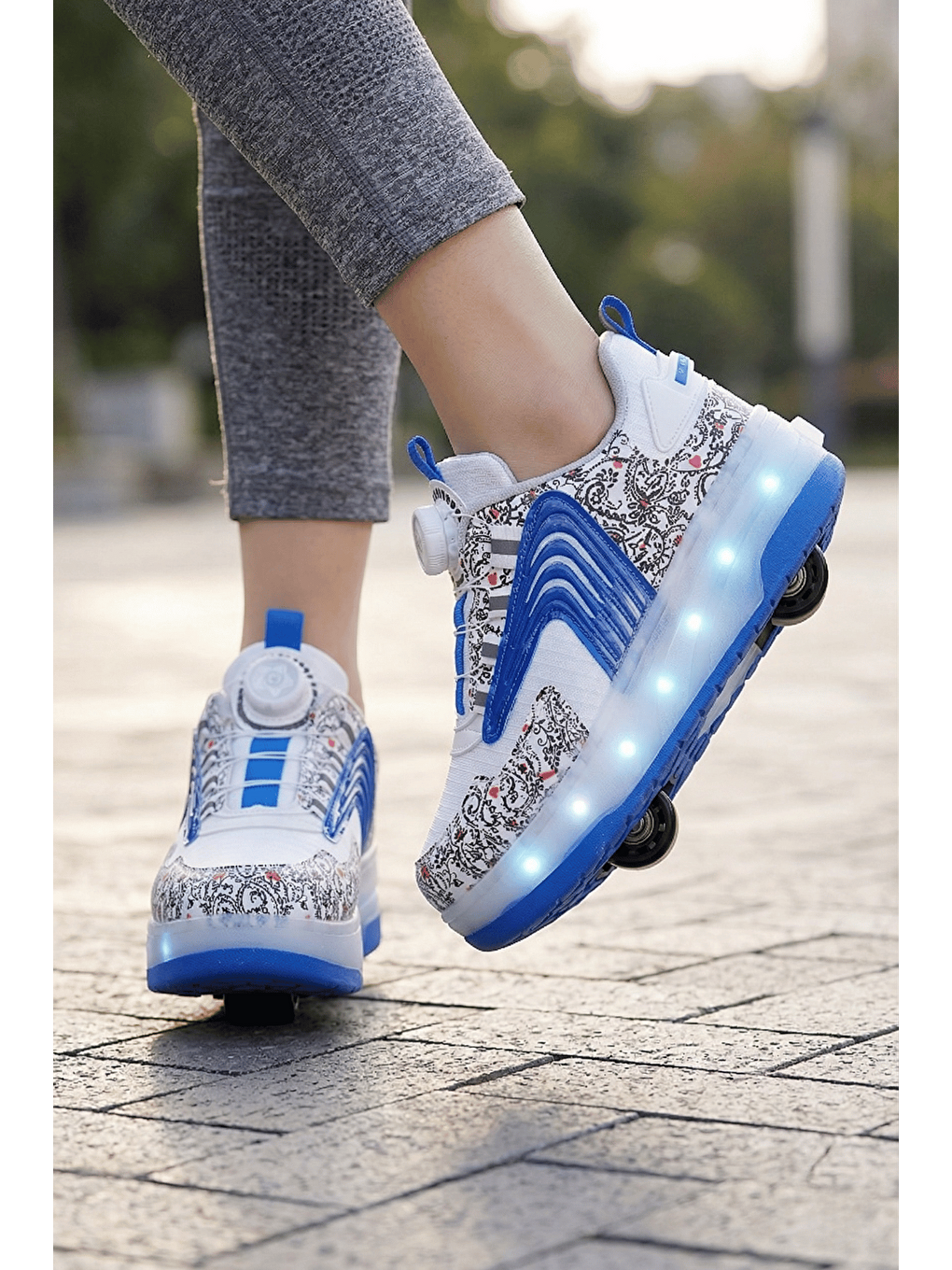 Mavi FLOW Çocuk Işıklı Patenli Tekerlekli Sneaker Spor Ayakkabı-9