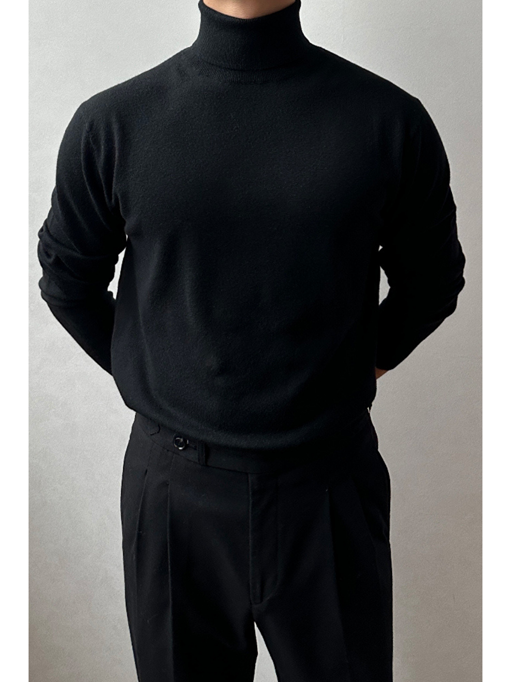 Siyah Erkek Tam Balıkçı Slim Fit Triko Kazak-2