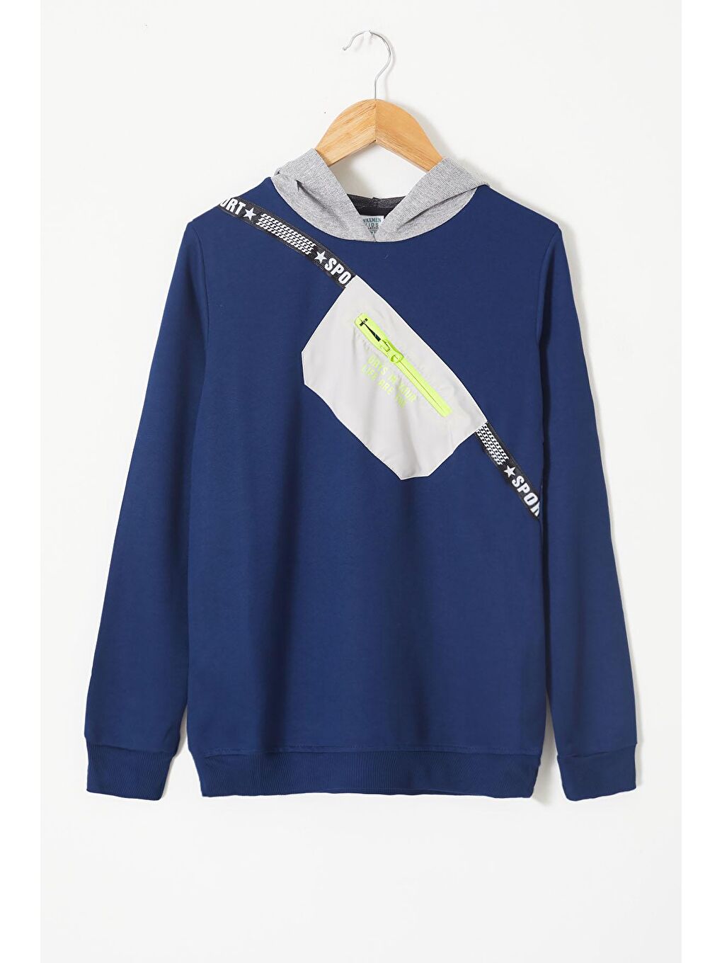 Lacivert Erkek Çocuk Cepli Kapüşonlu Sweatshirt 9-14 Yaş 14021