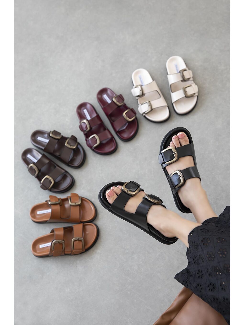 Sebonis Kadın Toka Detay Günlük Konfor Deri Terlik Bej-1