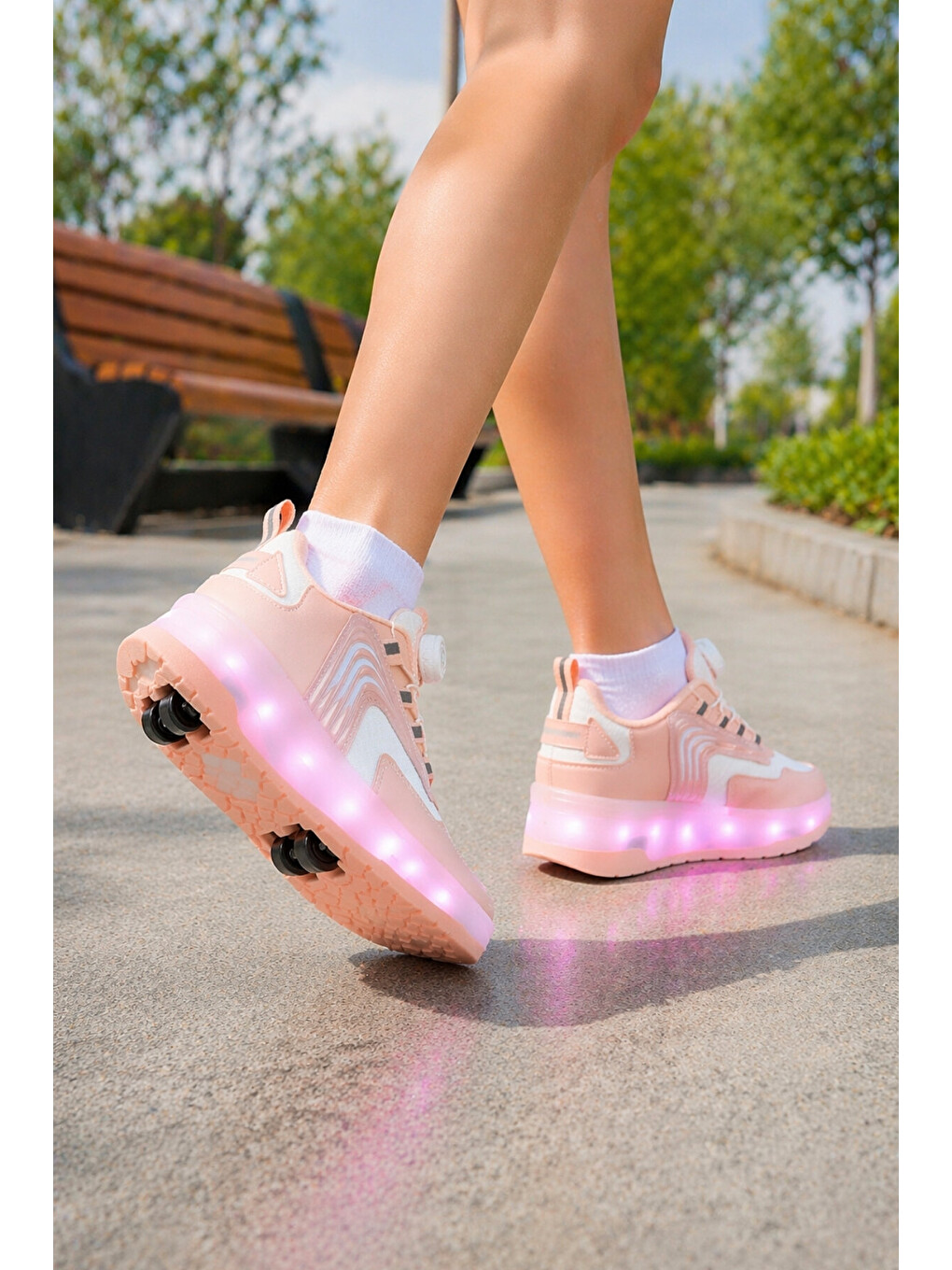 Pembe FLOW Çocuk Işıklı Patenli Tekerlekli Sneaker Spor Ayakkabı-2