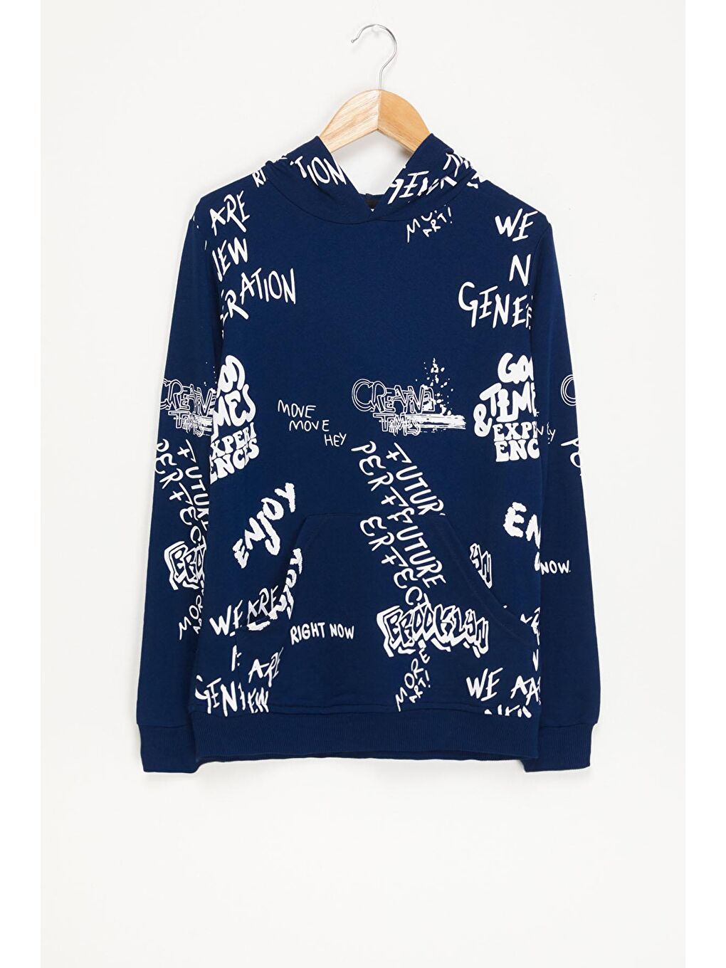 My Serenad Lacivert Erkek Çocuk Yazı Baskılı Kapüşonlu Sweatshirt 4-14Yaş 14020