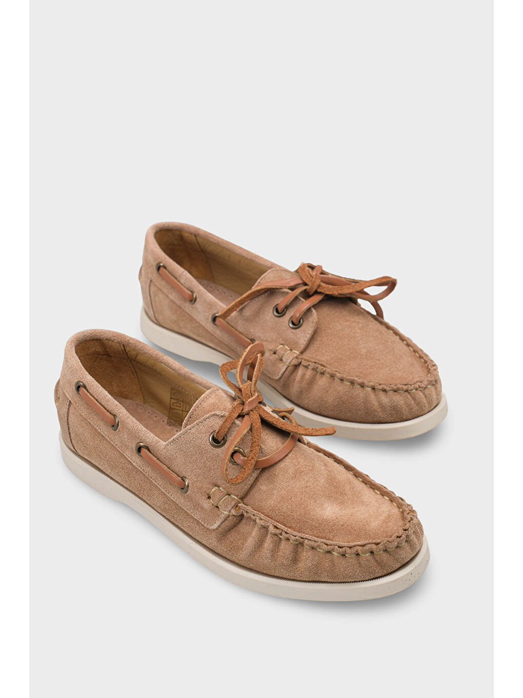 Bej Stephie Hakiki Deri Süet Kadın Loafer Tekne Ayakkabısı-1