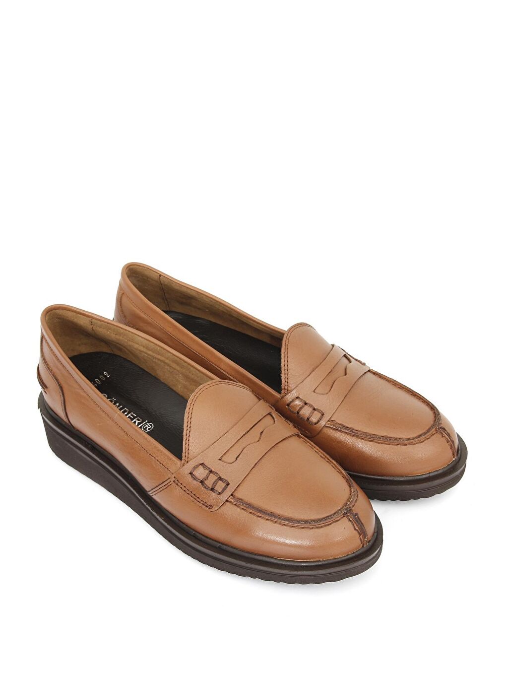 Kahverengi Hakiki Deri Yuvarlak Burun Dolgu Taban Loafer Kadın Günlük Ayakkabı 24192-1