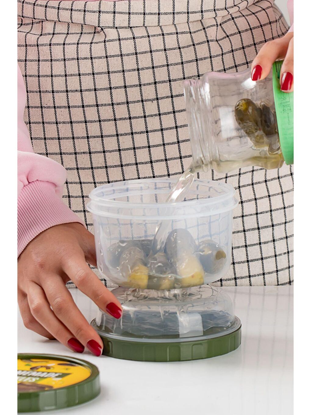 Renksiz 02 1391 2li Kum Saati Süzgeçli Zeytinlik - 2 Li Zeytin Turşuluk Saklama Kabı Gri-2