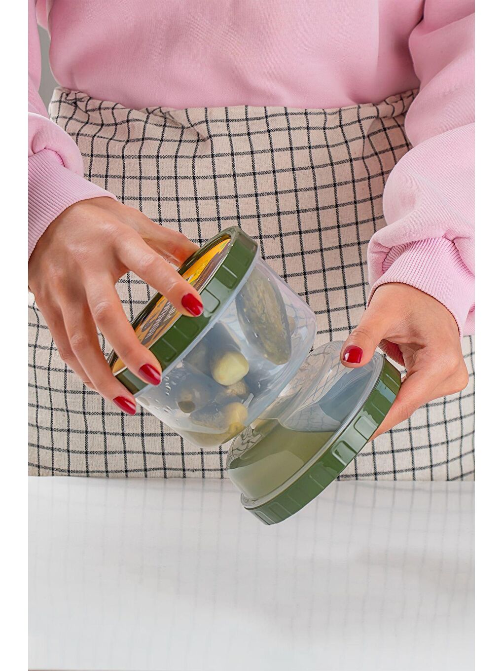 Renksiz 02 1391 2li Kum Saati Süzgeçli Zeytinlik - 2 Li Zeytin Turşuluk Saklama Kabı Gri-3