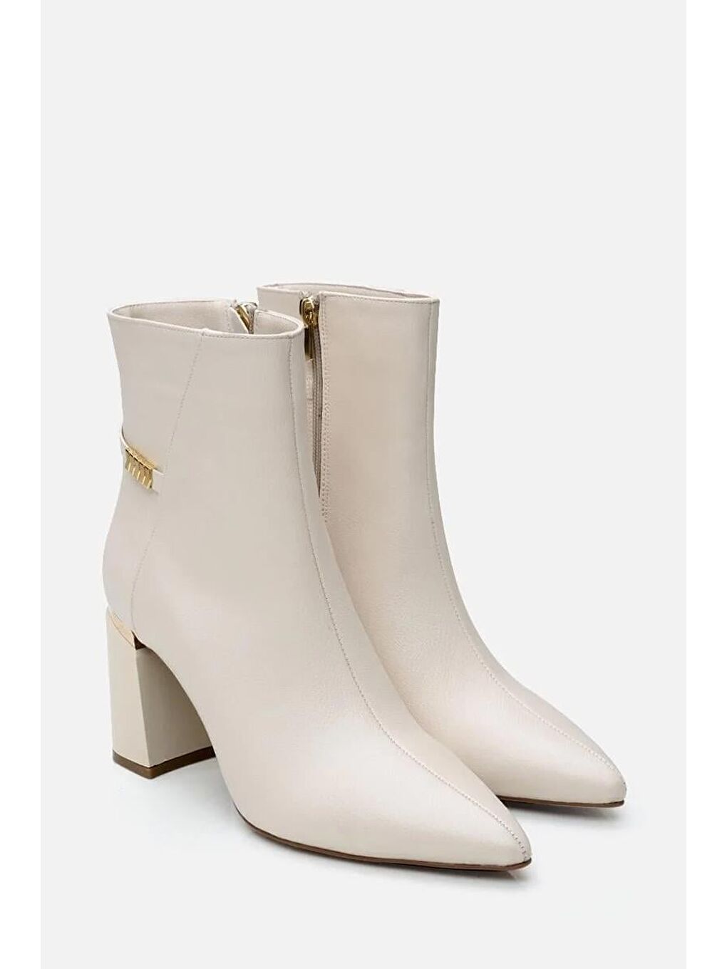 Kahverengi Kadın Kemik Fermuarlı Kalın Topuklu Bot-1