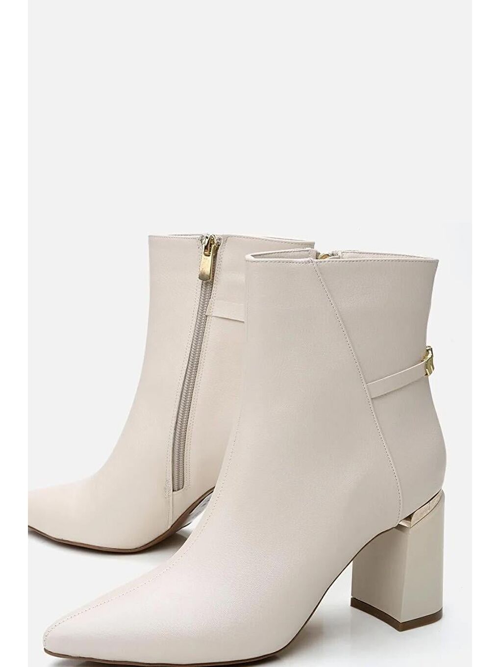 Kahverengi Kadın Kemik Fermuarlı Kalın Topuklu Bot-3