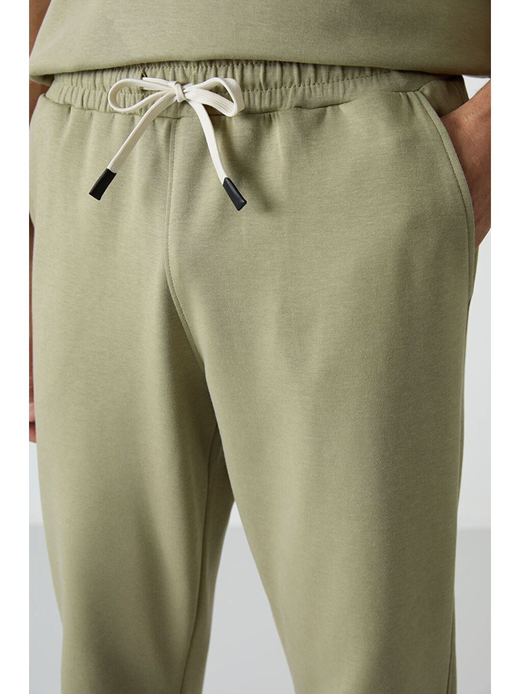 Yeşil Açık Çağla Pamuklu Kalın Yumuşak Dokulu  Fit Basic Erkek Eşofman Takım - 85251-2