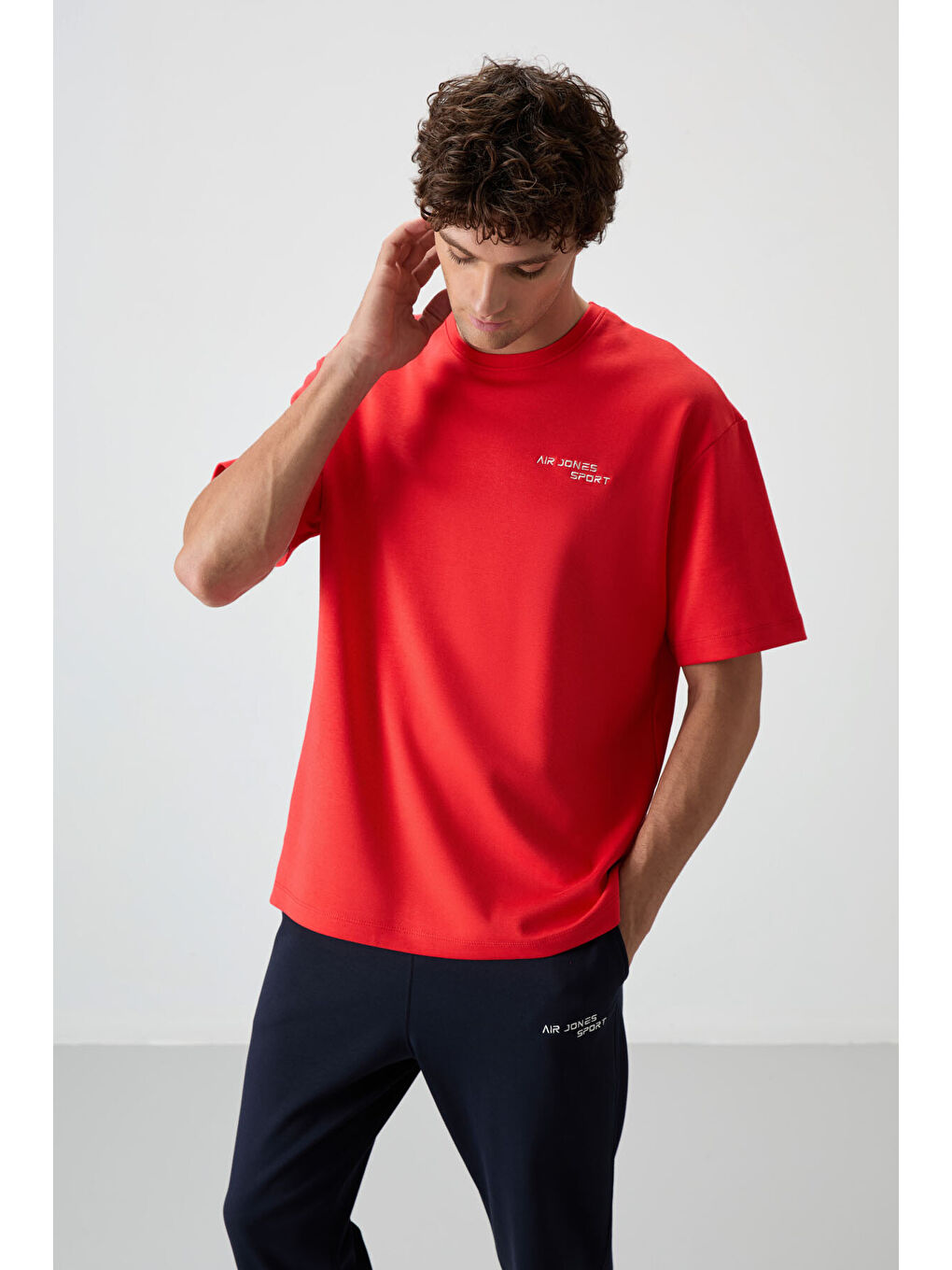 Kırmızı Lacivert Pamuklu Kalın Yumuşak Dokulu  Fit Nakışlı Erkek Eşofman Takım - 85252-1