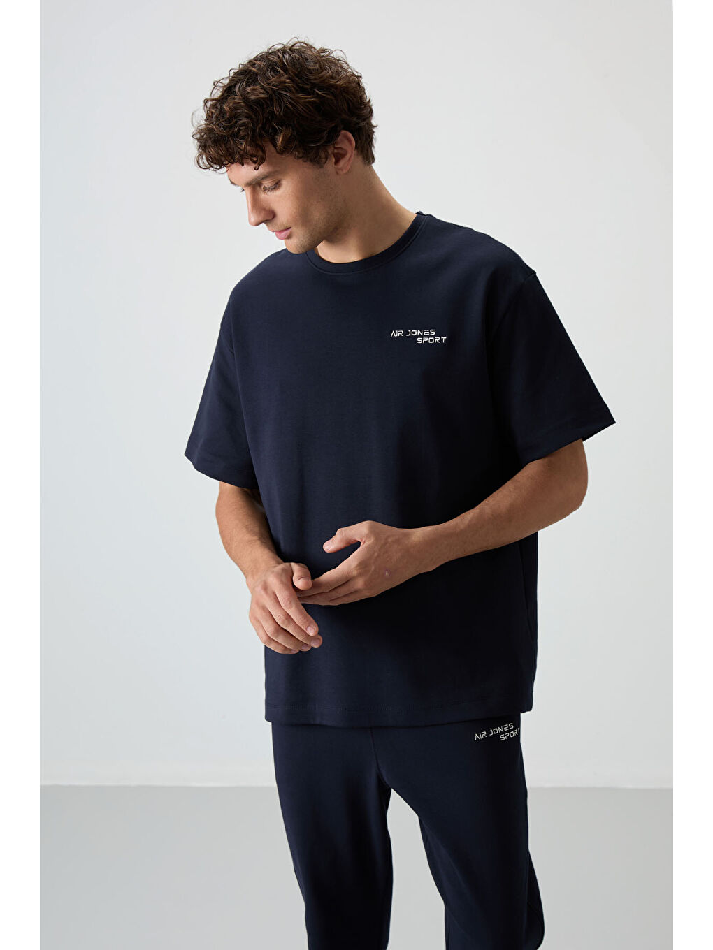 Lacivert Pamuklu Kalın Yumuşak Dokulu  Fit Nakışlı Erkek Eşofman Takım - 85252-1