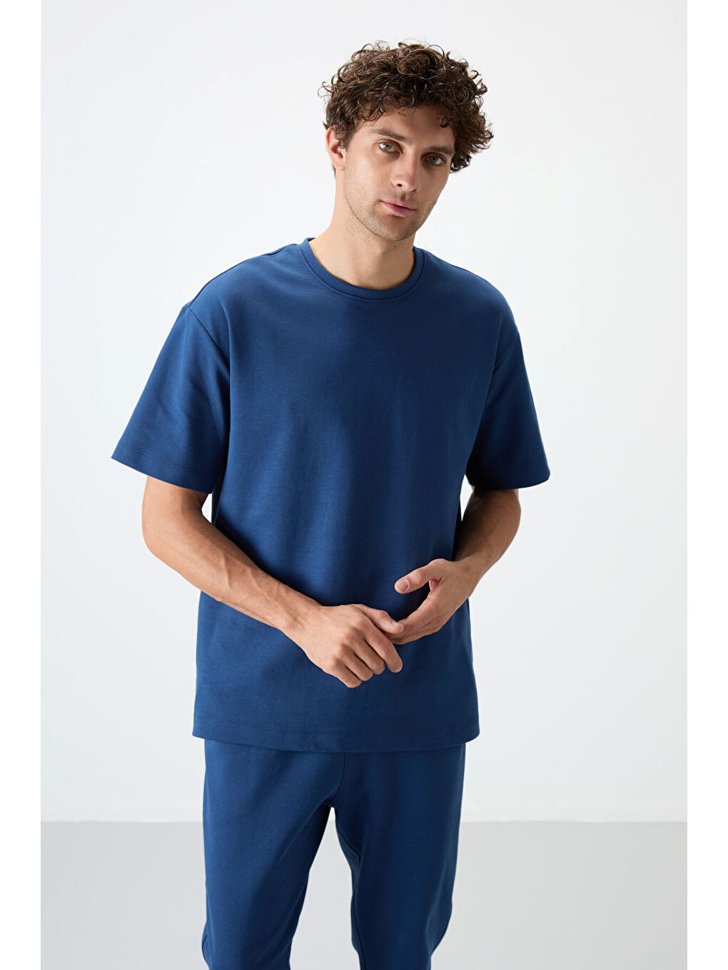 Lacivert Pamuklu Kalın Yumuşak Dokulu  Fit Basic Erkek Eşofman Takım-1
