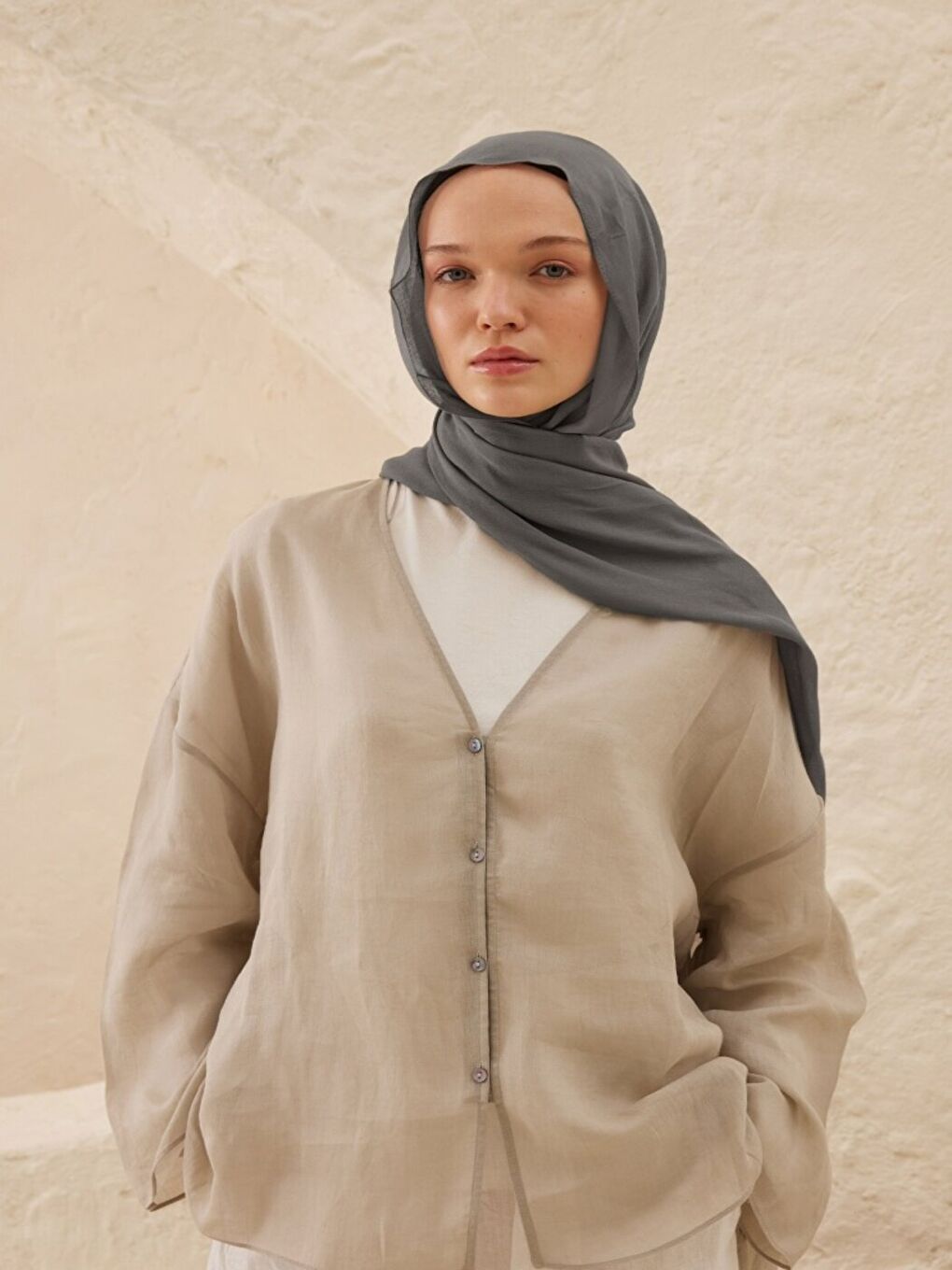 Rami Viskon Şal Metalik Gri-1