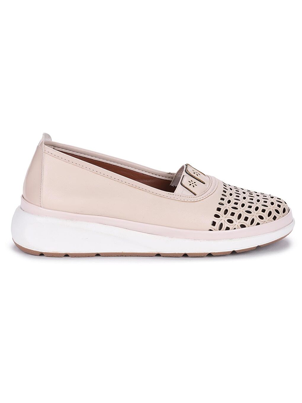 Ekru Lazer Kesim Kadın Günlük Babet Ayakkabı Cns 1023-3