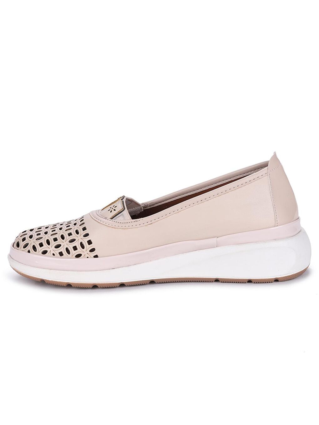 Ekru Lazer Kesim Kadın Günlük Babet Ayakkabı Cns 1023-4