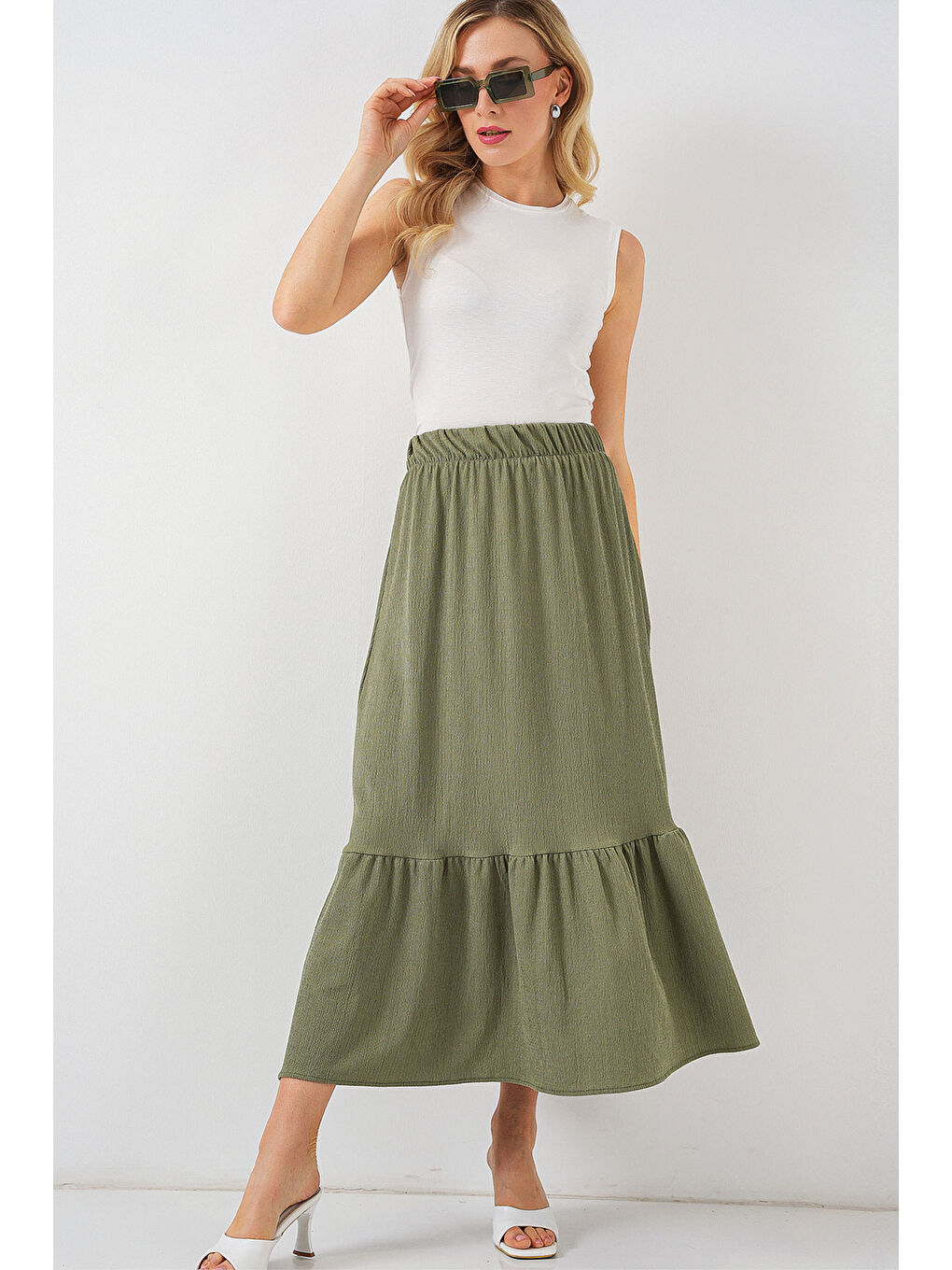 1886 Uzun Örme Etek - Haki